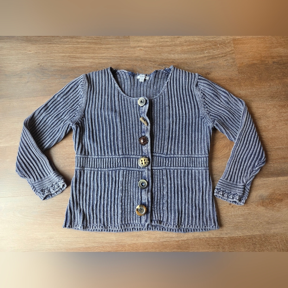 Vintage Y2K PBJ Blues Cable Knit Chunky Mineral Wash Navy Blue Cardigan Sweater